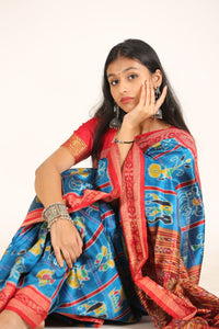 Light Blue Ikat Silk Naba Kothari Light Blue Handloom Saree