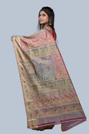 Light Mauve Golani Buti Baluchari Saree with Mythological Figures & Extra Weft
