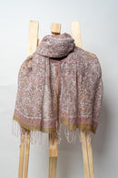 Handwoven Stole with Intricate Paisley Motifs, Natural Dyes, and Elegant Contrasting Borders
