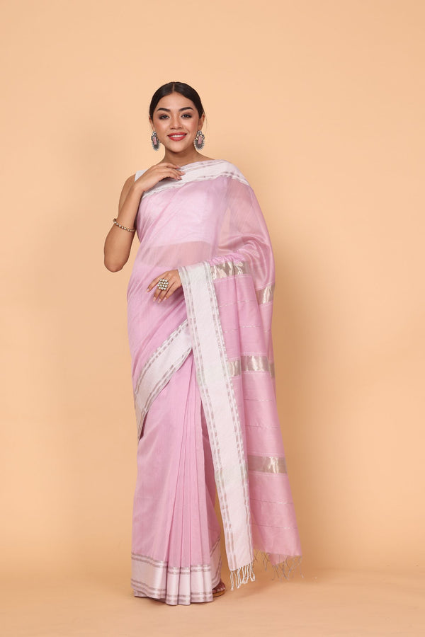 Petal Blush Baby Pink Cotton and Silk Maheshwari Handloom Saree