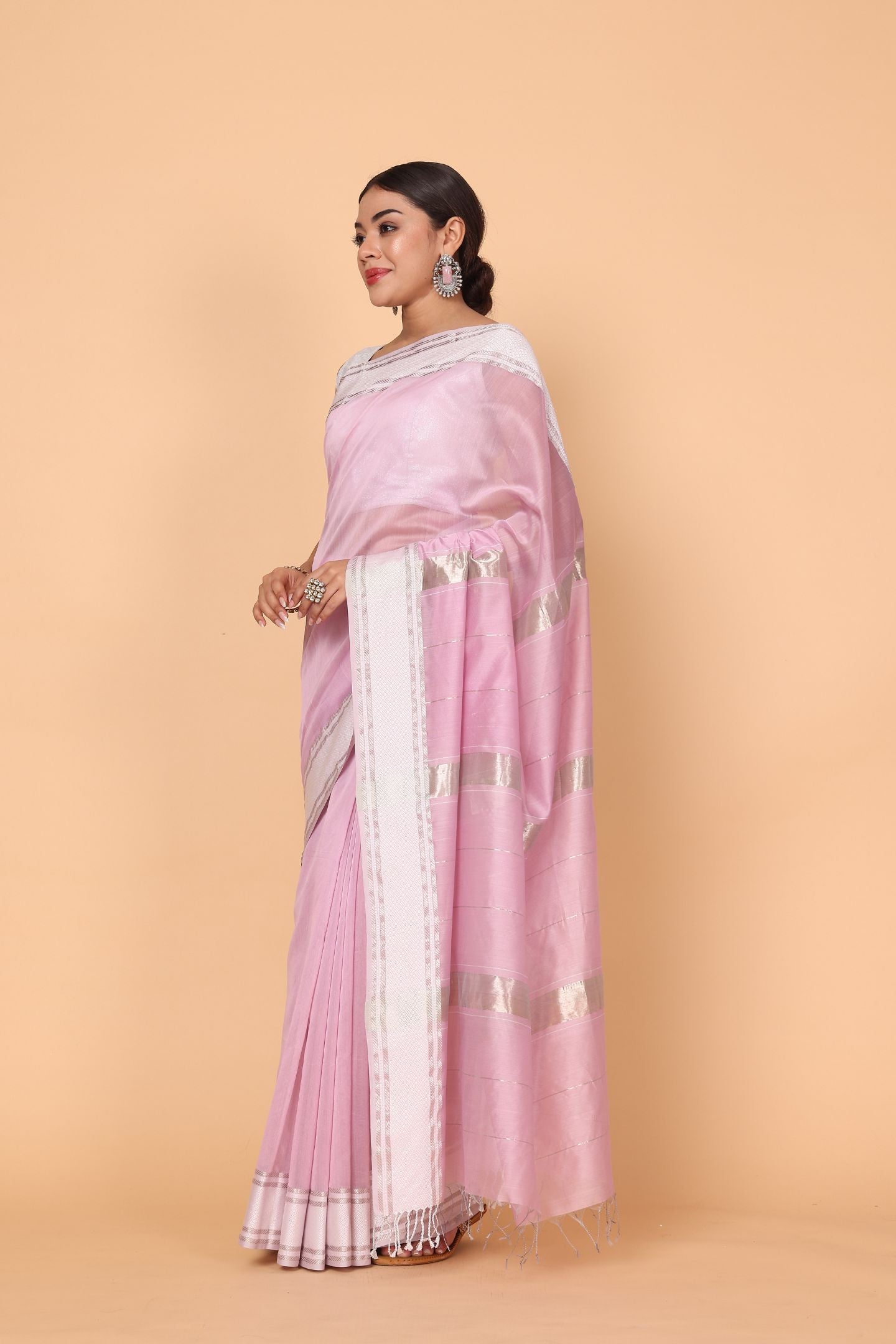 Petal Blush Baby Pink Cotton and Silk Maheshwari Handloom Saree