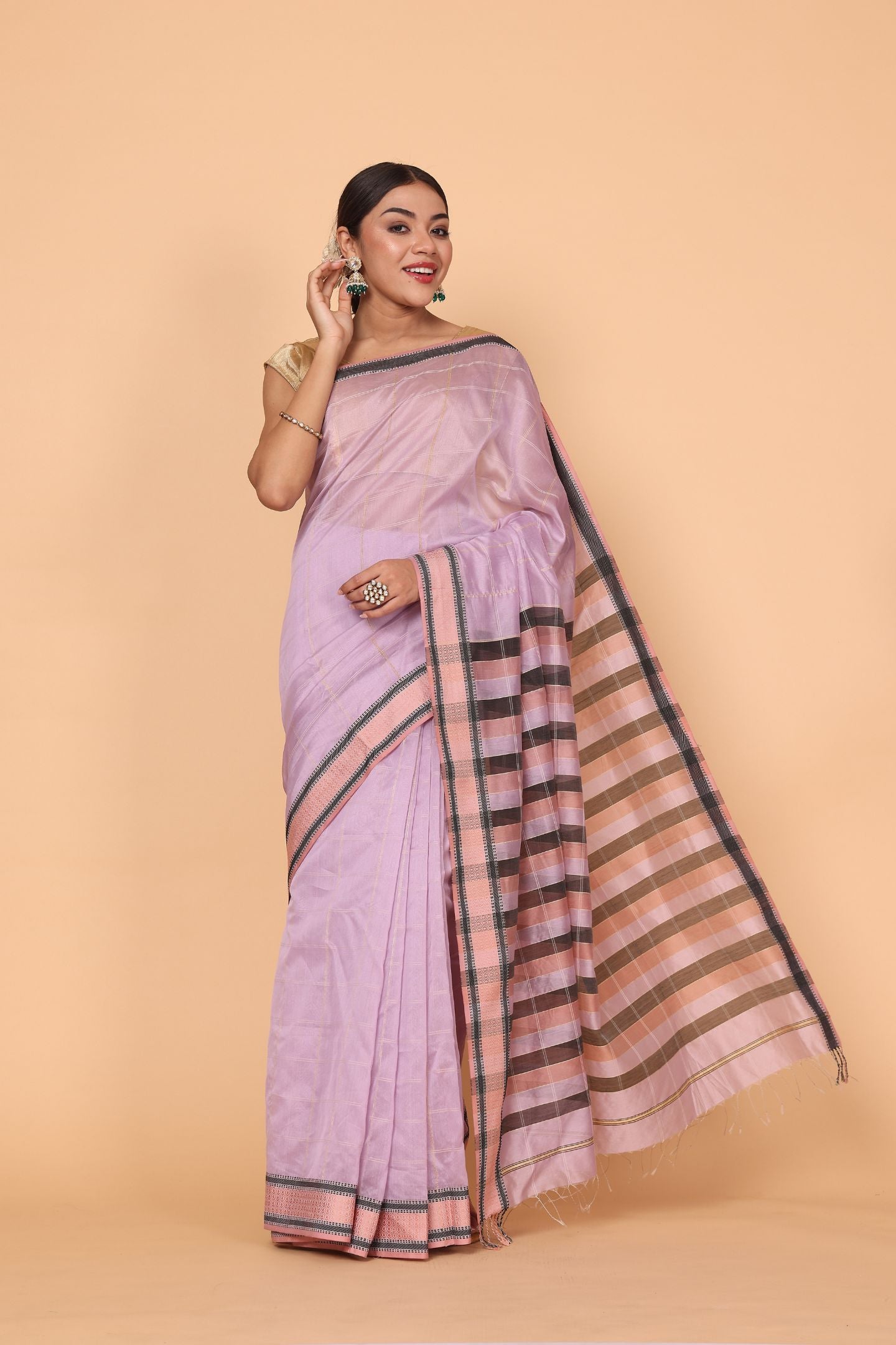 Pink Pearl Cotton and Silk Maheshwari Handloom Saree