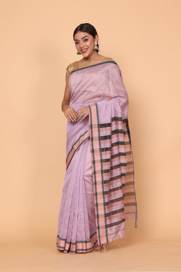 Pink Pearl Cotton and Silk Maheshwari Handloom Saree