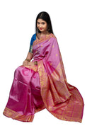 Pink Resham Baluchari Saree With Ancient Epics Figure Motif
