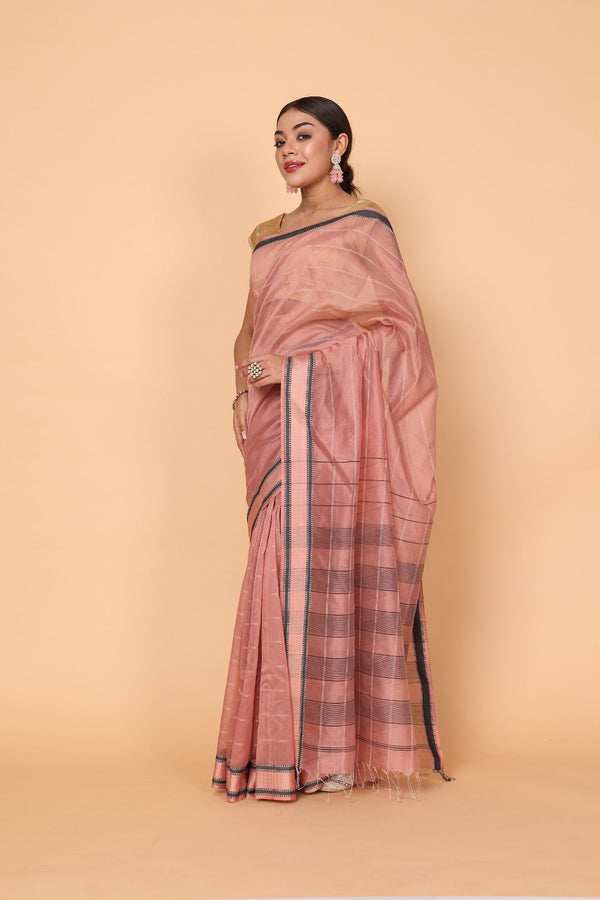 Pink Rose Cotton and Silk Maheshwari Handloom Saree