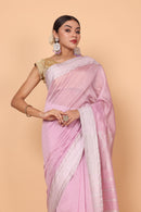 Pink Rosy Bloom Cotton and Silk Maheshwari Handloom Saree