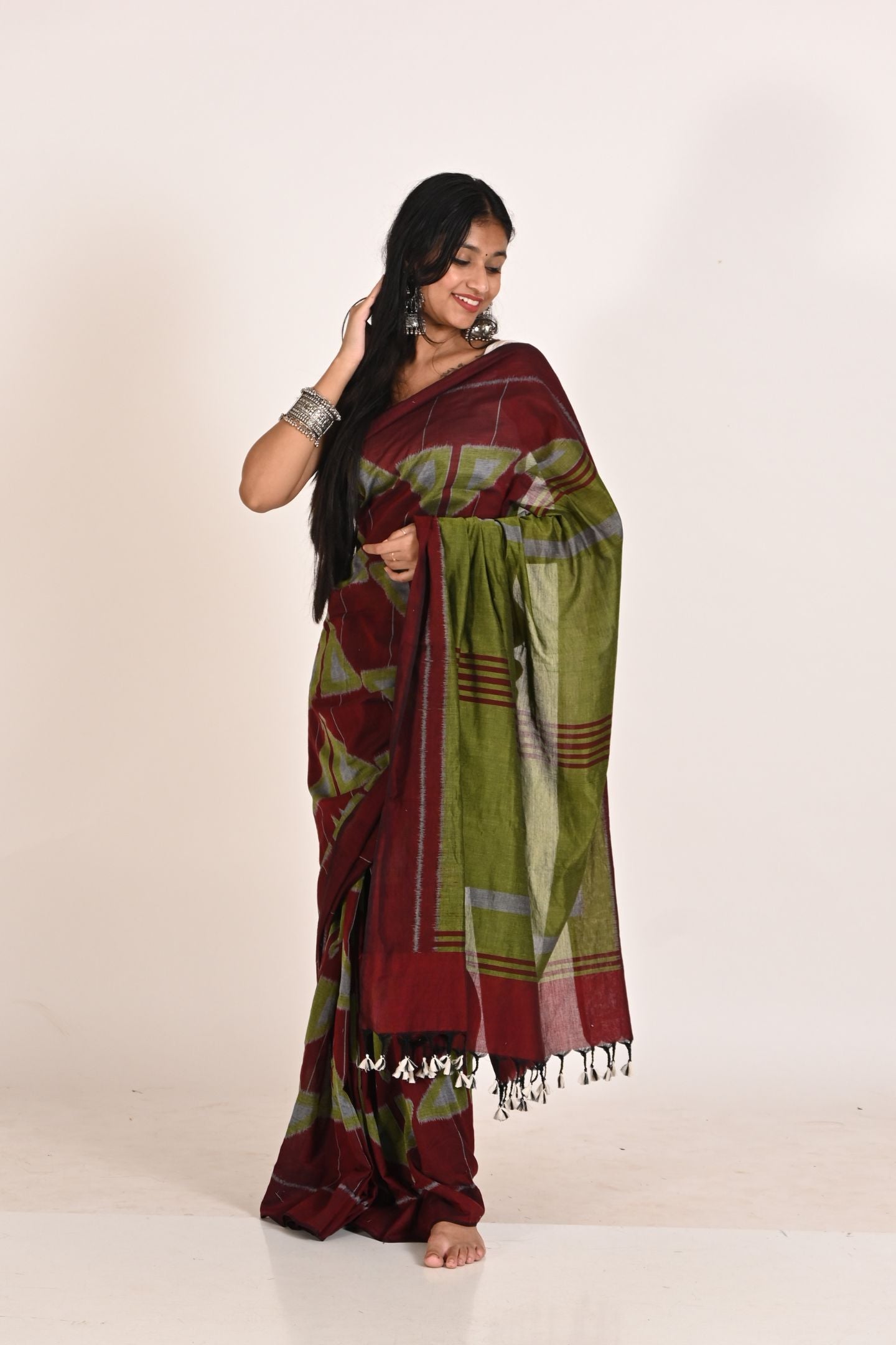 Plum Special Cotton Ikat Saree