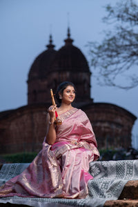Pure Silk Blossom Baluchari Saree with Mythological Figures and Buti Work