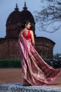 Pure Silk Blossom Baluchari Saree with Mythological Figures and Buti Work