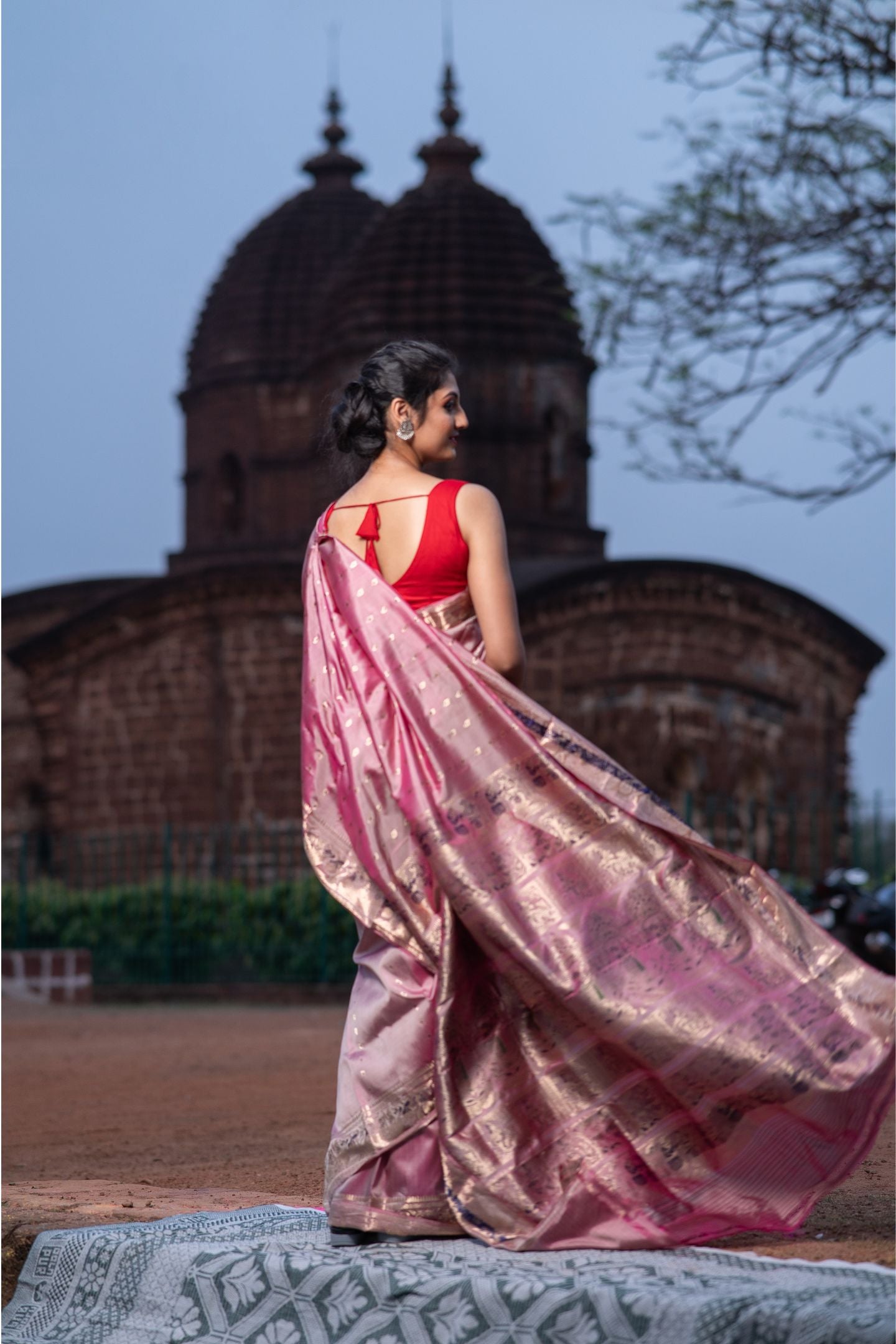 Pure Silk Blossom Baluchari Saree with Mythological Figures and Buti Work