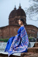 Pure Silk Blue Baluchari Saree with Mythological Figures and Buti Work