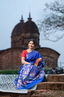 Pure Silk Blue Baluchari Saree with Mythological Figures and Buti Work