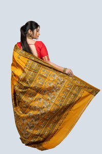Pure Silk Gold Baluchari Saree with Mythological Figures
