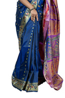 Pure Silk Navy Blue Baluchari Saree with Mythological Figures and Buti Work