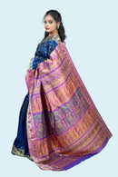 Pure Silk Navy Blue Baluchari Saree with Mythological Figures and Buti Work