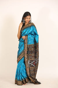Sea Blue Deha Chhnda Handloom Ikat Silk Saree