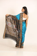 Sea Blue Deha Chhnda Handloom Ikat Silk Saree