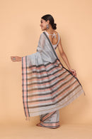 Serene Glow Silver Sand Cotton and Silk Maheshwari Handloom Saree