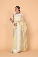 Sunlit Bloom Gold Cotton and Silk Maheshwari Handloom Saree