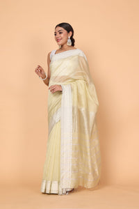 Sunlit Bloom Gold Cotton and Silk Maheshwari Handloom Saree