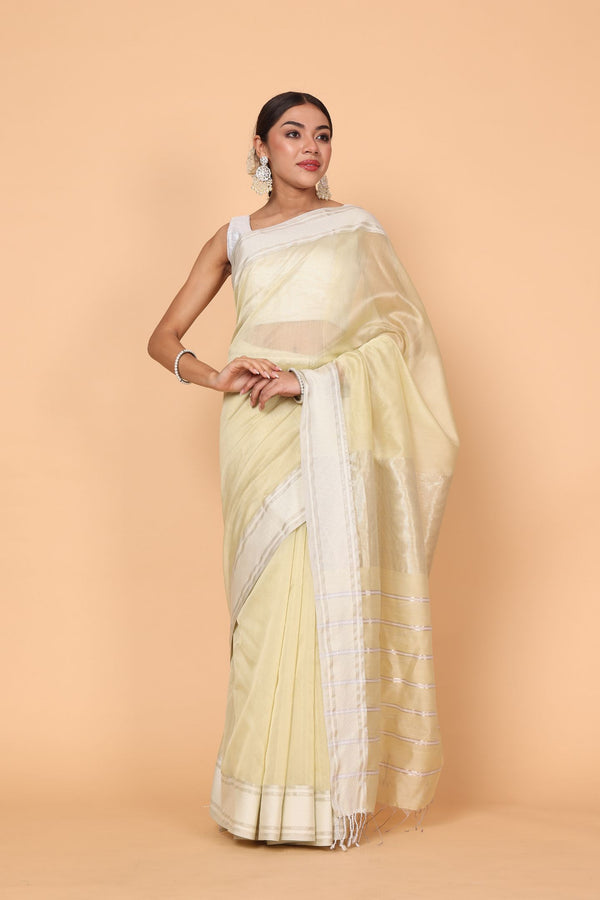 Sunlit Bloom Gold Cotton and Silk Maheshwari Handloom Saree