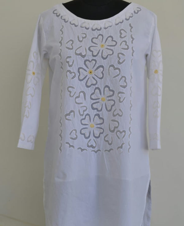 Flying Petals Applique Kurti with Flower and Kantha Design
