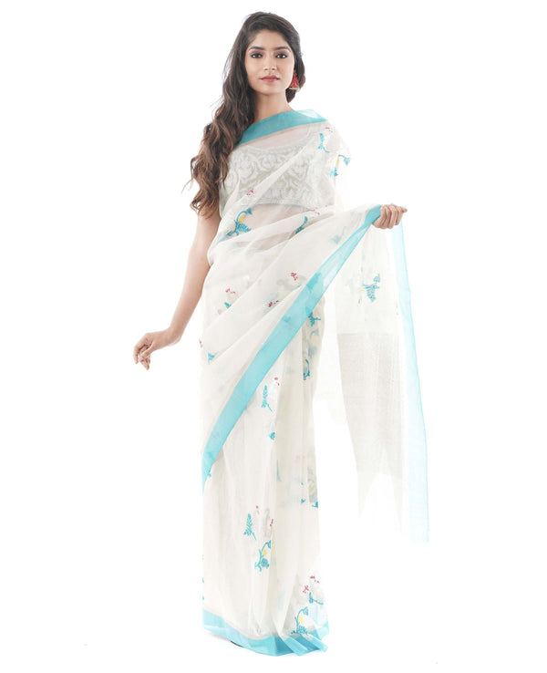 Classic white with multicolored traditional floral motifs