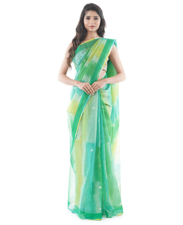 Green and yellow silk and cotton with traditional motifs